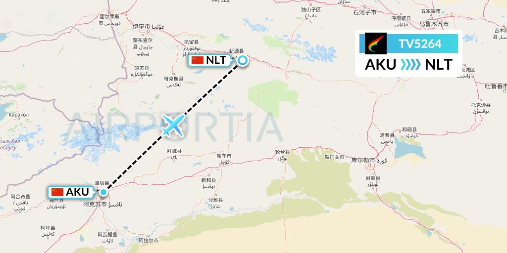 TV5264 Tibet Airlines Flight Map: Aksu to Xinyuan