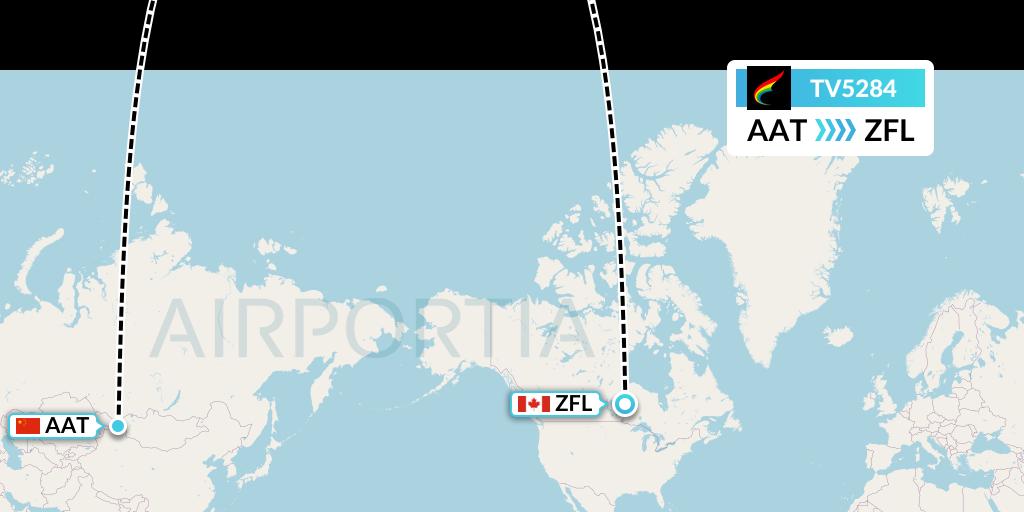 TV5284 Tibet Airlines Flight Map: Altay to South Trout Lake