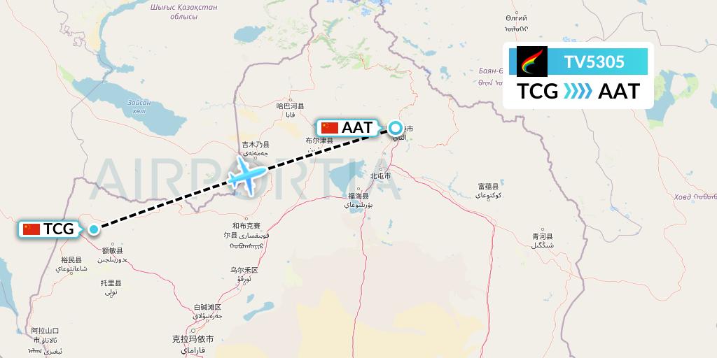 TV5305 Tibet Airlines Flight Map: Tacheng to Altay