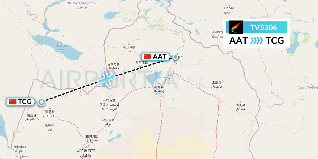 TV5306 Tibet Airlines Flight Map: Altay to Tacheng