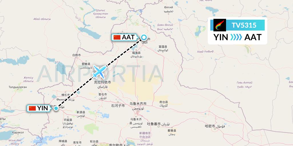 TV5315 Tibet Airlines Flight Map: Yining to Altay