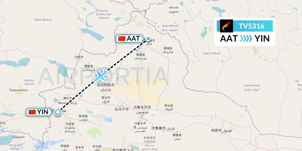 TV5316 Tibet Airlines Flight Map: Altay to Yining
