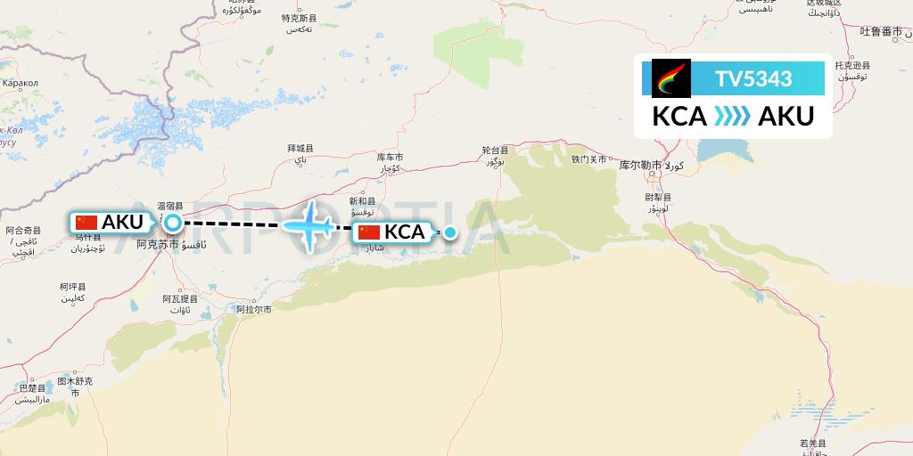 TV5343 Tibet Airlines Flight Map: Kuqa to Aksu