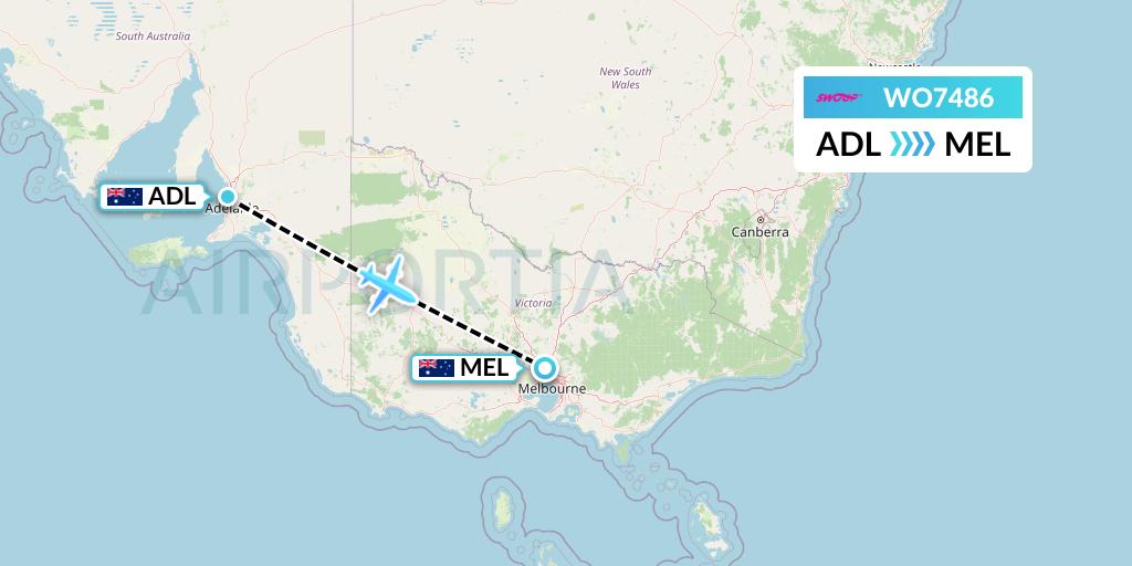 WO7486 Swoop Flight Map: Adelaide to Melbourne