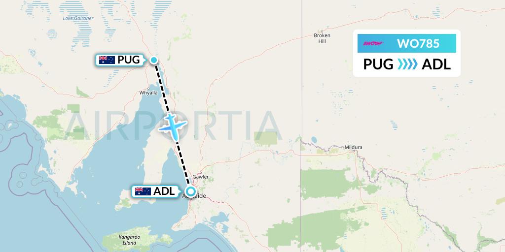 WO785 Swoop Flight Map: Port Augusta to Adelaide