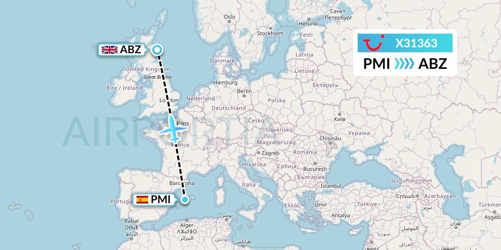 X31363 TUI fly Germany Flight Map: Palma de Mallorca to Aberdeen