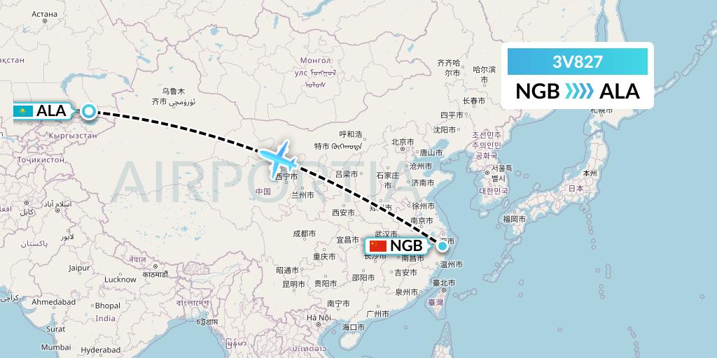 3V827 ASL Airlines Belgium Flight Map: Ningbo to Almaty