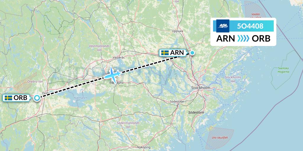 5O4408 ASL Airlines France Flight Map: Stockholm to Orebro