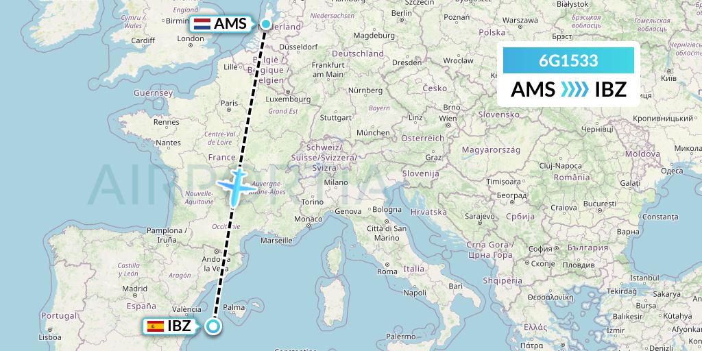6G1533 Go2Sky Flight Map: Amsterdam to Ibiza