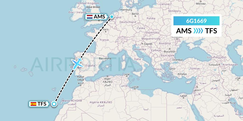 6G1669 Go2Sky Flight Map: Amsterdam to Tenerife