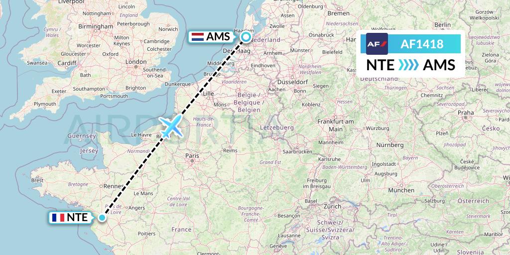 AF1418 Air France Flight Map: Nantes to Amsterdam
