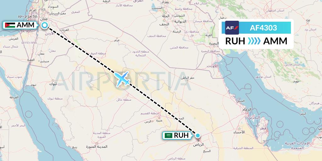 AF4303 Air France Flight Map: Riyadh to Amman