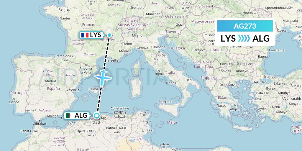 AG273 Aruba Airlines Flight Map: Lyon to Algiers