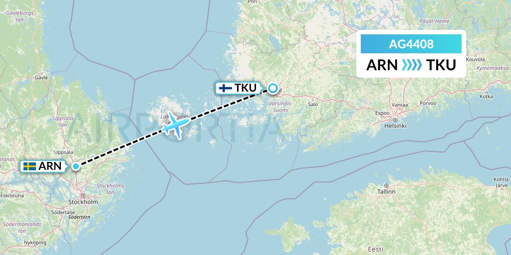 AG4408 Aruba Airlines Flight Map: Stockholm to Turku