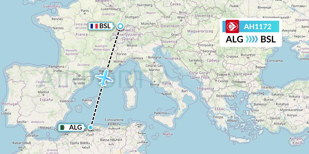 AH1172 Air Algerie Flight Map: Algiers to Basel