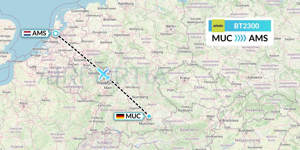 BT2300 Air Baltic Flight Map: Munich to Amsterdam