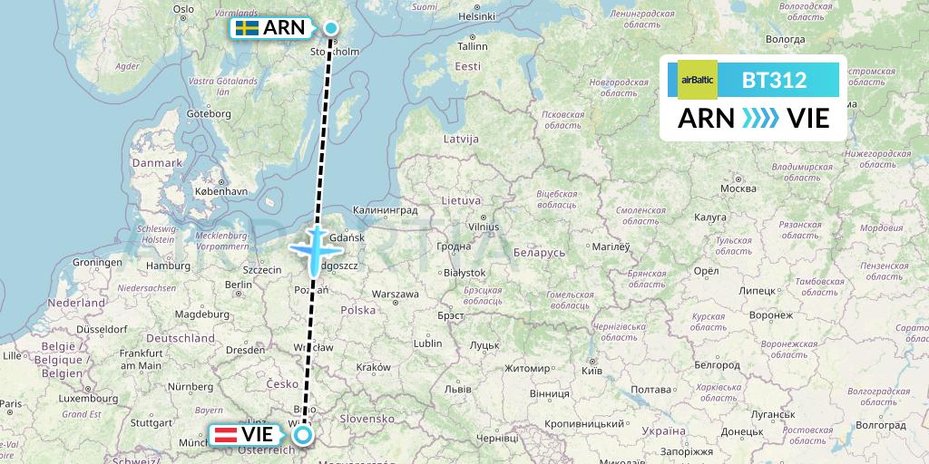 BT312 Air Baltic Flight Map: Stockholm to Vienna