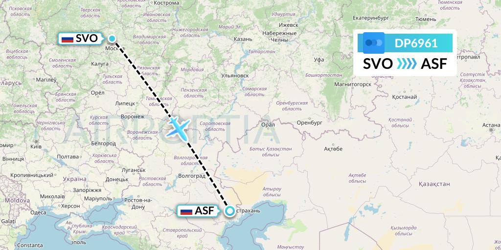DP6961 Pobeda Flight Map: Moscow to Astrakhan