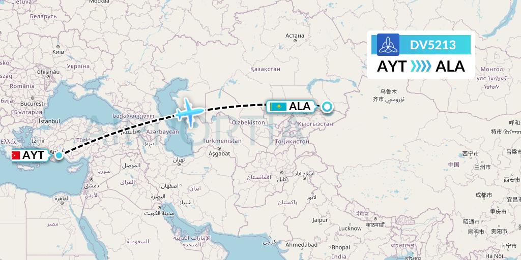 DV5213 SCAT Flight Map: Antalya to Almaty