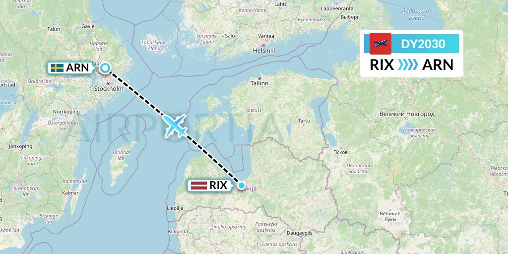 DY2030 Norwegian Flight Map: Riga to Stockholm