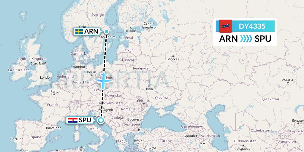 DY4335 Norwegian Flight Map: Stockholm to Split