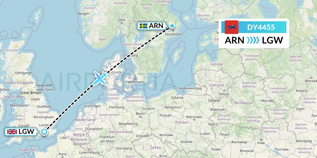 DY4455 Norwegian Flight Map: Stockholm to London