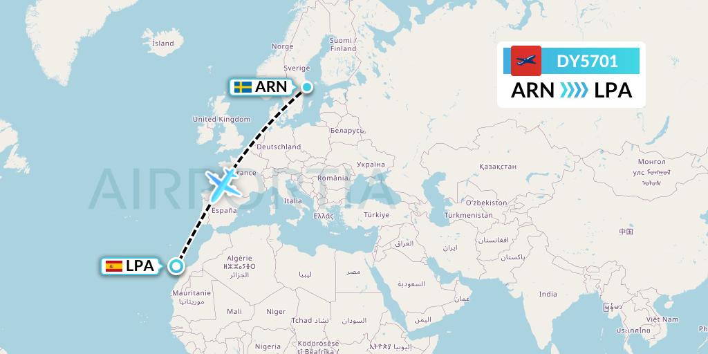 DY5701 Norwegian Flight Map: Stockholm to Las Palmas