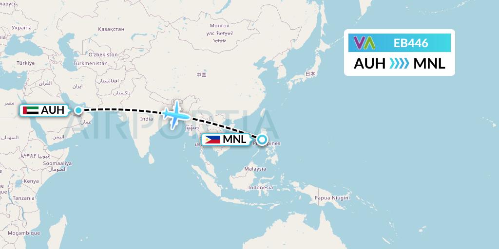 EB446 Wamos Air Flight Map: Abu Dhabi to Manila