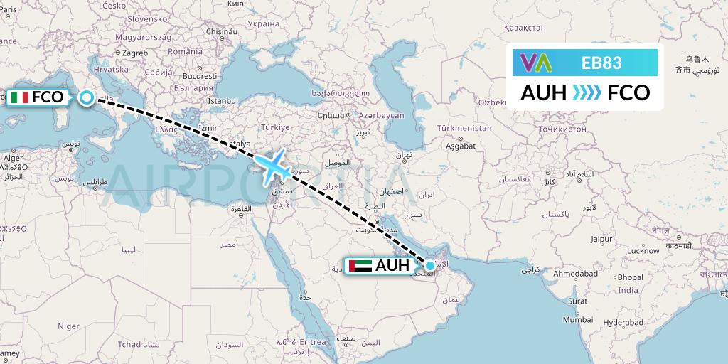 EB83 Wamos Air Flight Map: Abu Dhabi to Rome