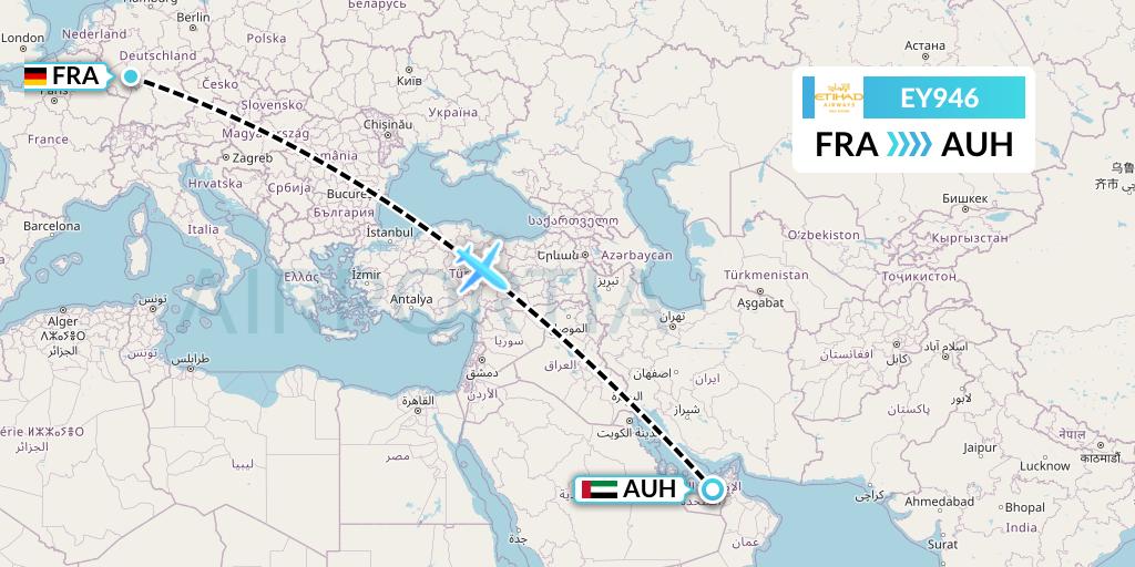EY946 Etihad Airways Flight Map: Frankfurt to Abu Dhabi