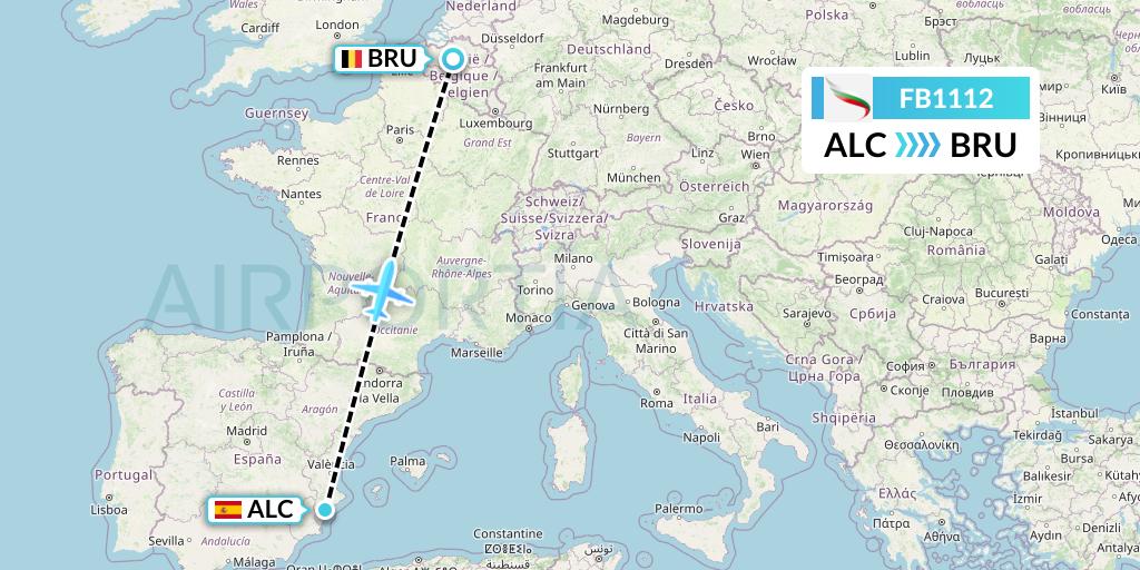 FB1112 Bulgaria Air Flight Map: Alicante to Brussels