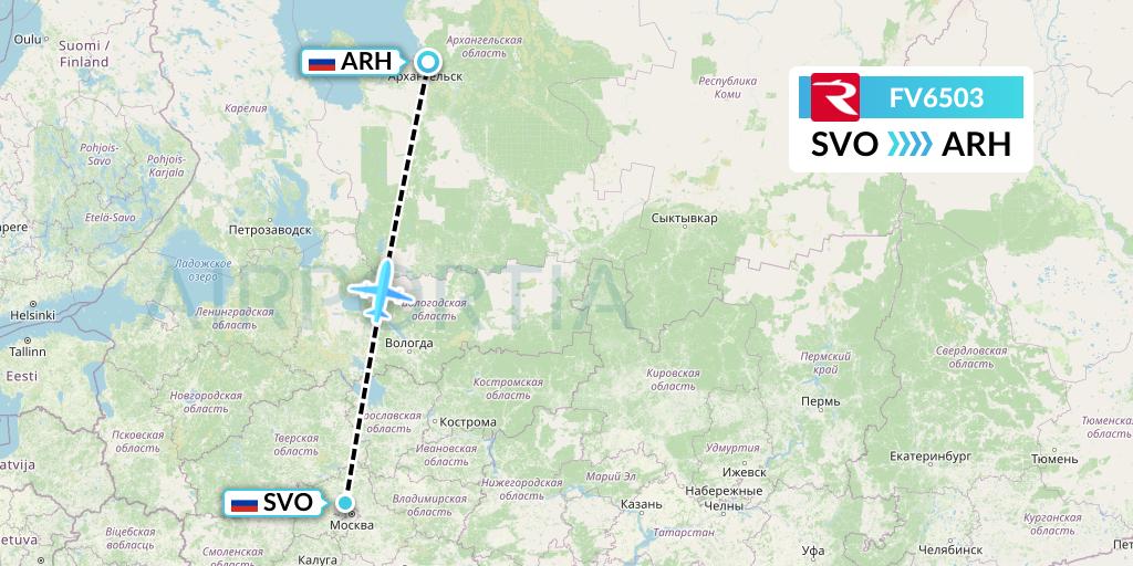 FV6503 Rossiya Flight Map: Moscow to Arkhangelsk