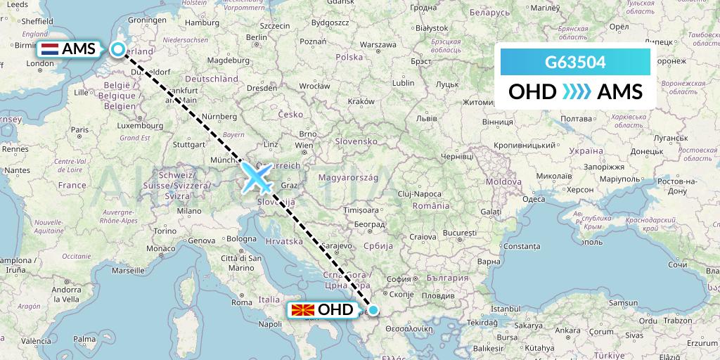 G63504 Fly Arna Flight Map: Ohrid to Amsterdam