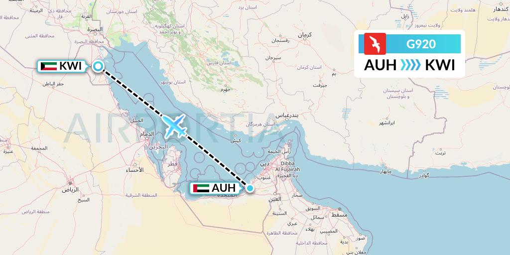 G920 Air Arabia Flight Map: Abu Dhabi to Kuwait City