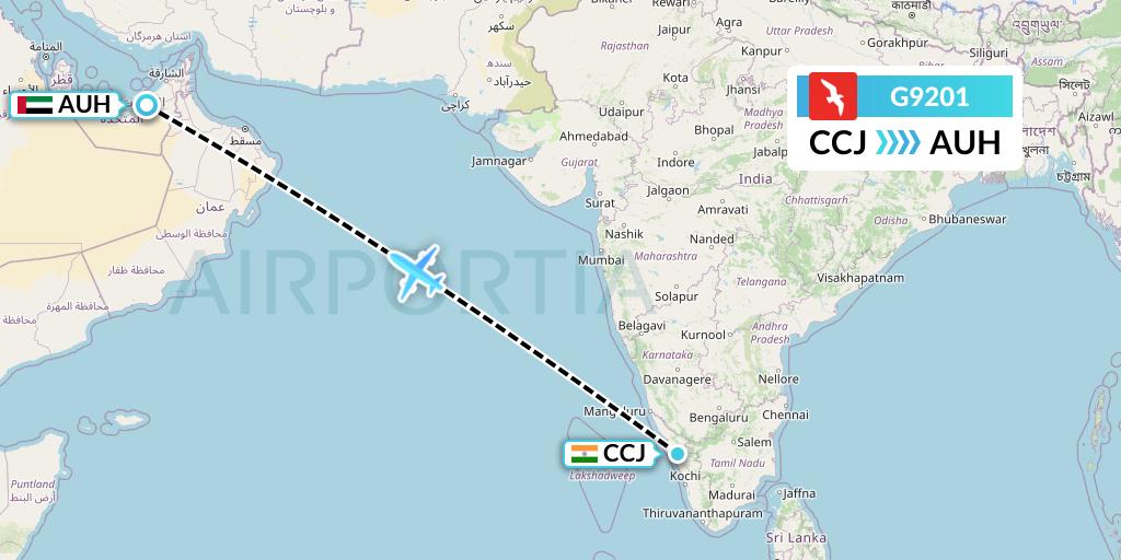 G9201 Air Arabia Flight Map: Kozhikode to Abu Dhabi