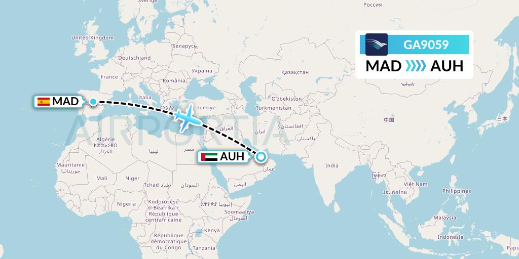 GA9059 Garuda Indonesia Flight Map: Madrid to Abu Dhabi