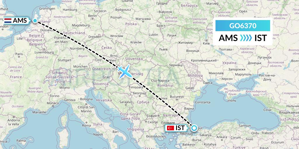 GO6370 ULS Airlines Cargo Flight Map: Amsterdam to Istanbul