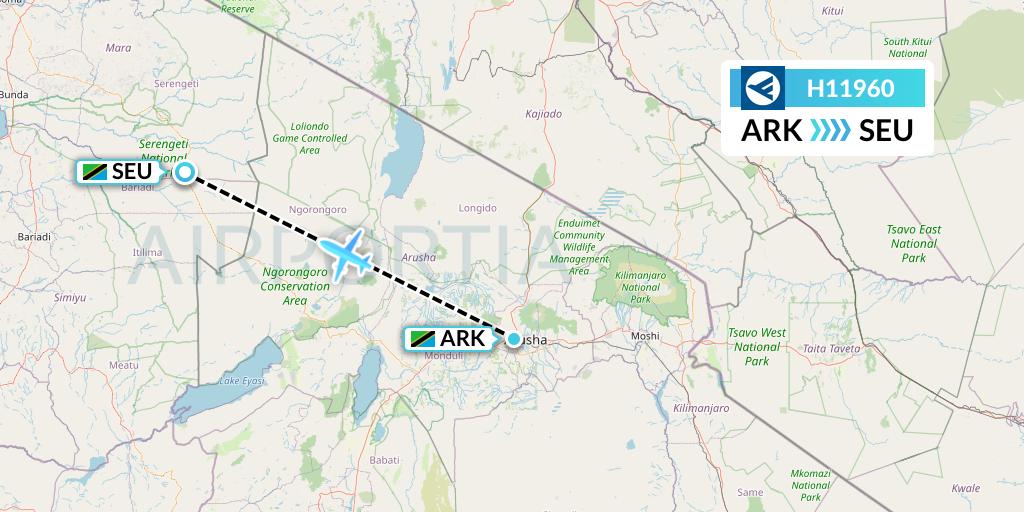 H11960 Hahn Air Systems Flight Map: Arusha to Seronera