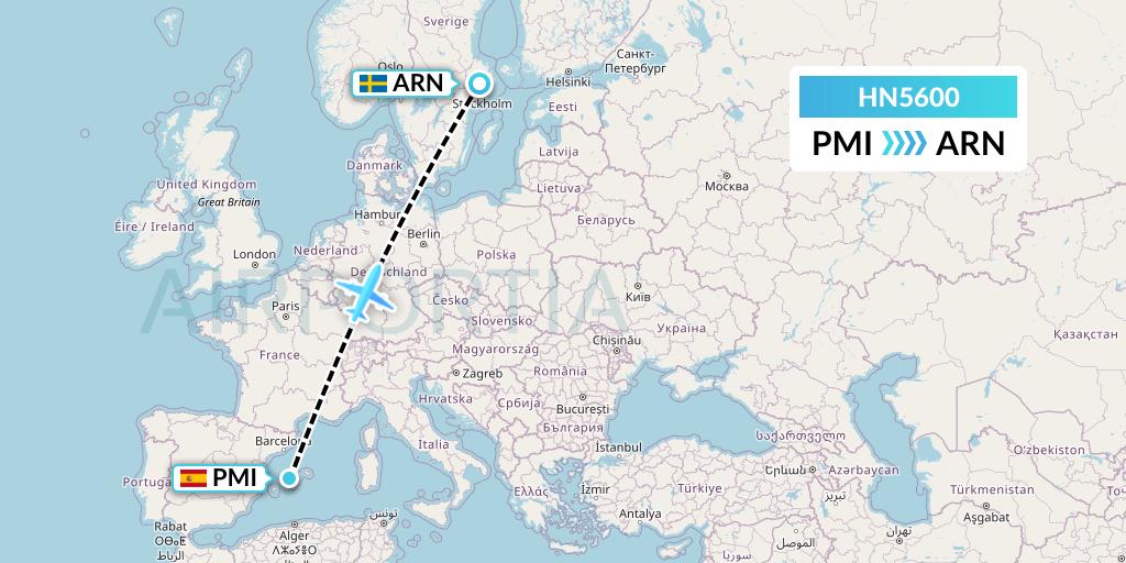 HN5600 Uab Heston Airlines Jsc Heston Airl Flight Map: Palma de Mallorca to Stockholm
