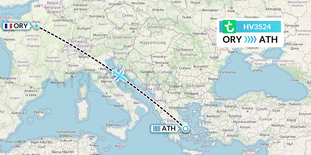 HV3524 Transavia Flight Map: Paris to Athens