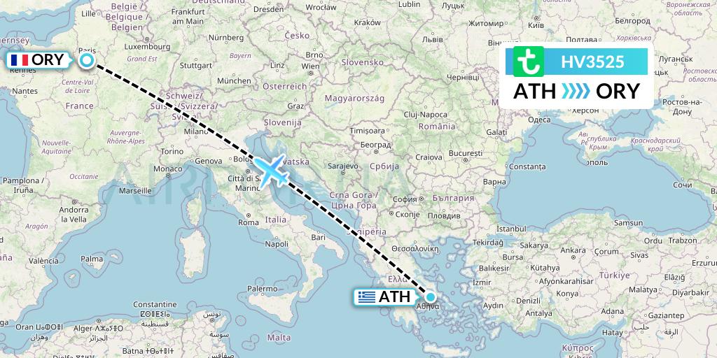 HV3525 Transavia Flight Map: Athens to Paris