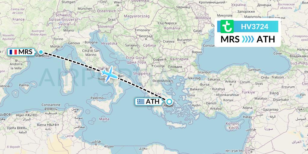 HV3724 Transavia Flight Map: Marseille to Athens
