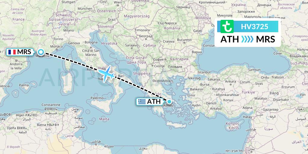 HV3725 Transavia Flight Map: Athens to Marseille