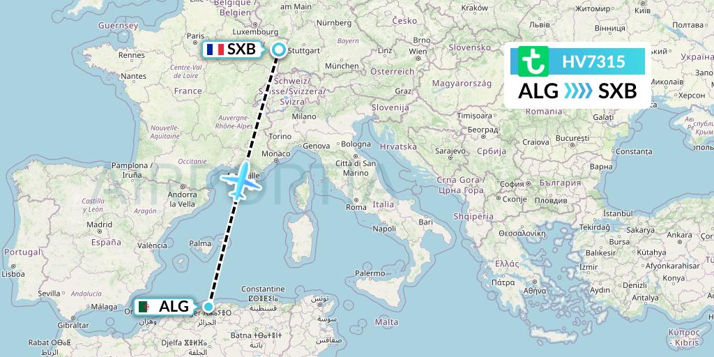 HV7315 Transavia Flight Map: Algiers to Strasbourg