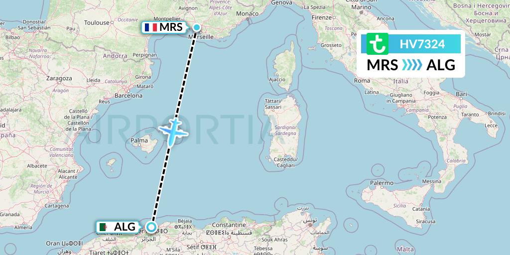 HV7324 Transavia Flight Map: Marseille to Algiers