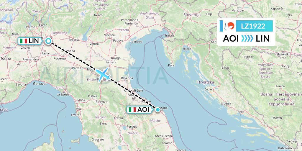 LZ1922 Air Link Flight Map: Ancona to Milan
