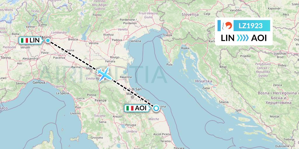 LZ1923 Air Link Flight Map: Milan to Ancona