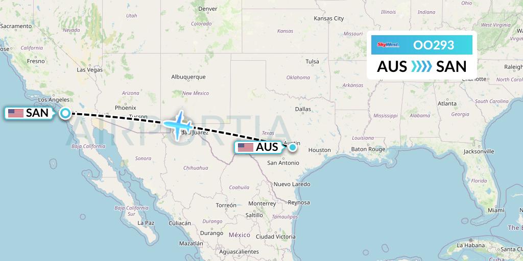 OO293 SkyWest Airlines Flight Map: Austin to San Diego
