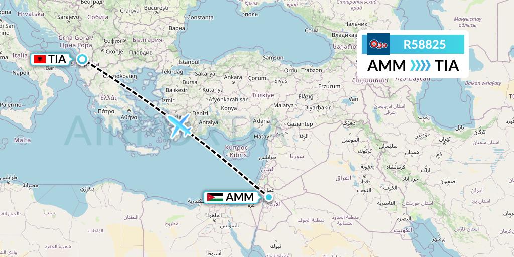 R58825 Jordan Aviation Flight Map: Amman to Tirana