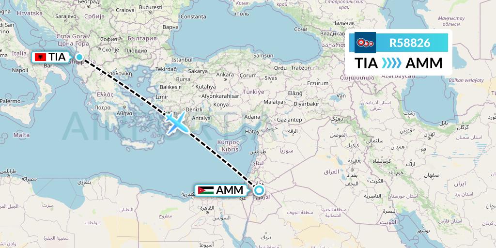 R58826 Jordan Aviation Flight Map: Tirana to Amman